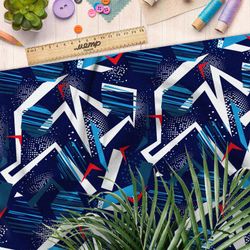 Ткань бифлекс зимняя графика на тёмно-синем фоне