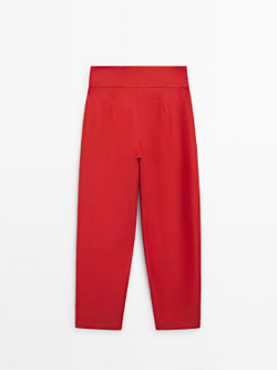 Massimo Dutti Льняные брюки объемного кроя, крсаный