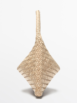 Massimo Dutti Маленькая плетеная кожаная сумка через плечо, кремовый