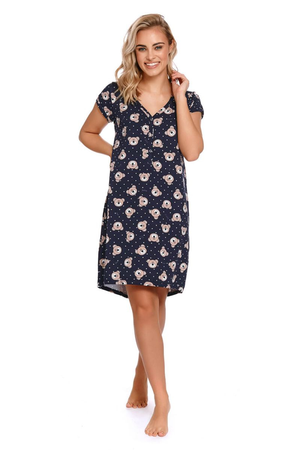 Хлопковая сорочка с принтом в виде мишек (Размер: XL) (Цвет: темно-синий)