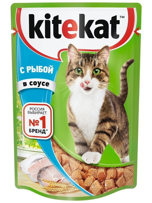 Влажный корм Kitekat для взрослых кошек, с рыбой в соусе, 85 г