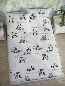 Постельное белье перкаль Сказка "Панды" 1,5-сп Наволочка 50х70 см 1 шт Простынь на резинке 90x200 см Пододеяльник 145x215 см