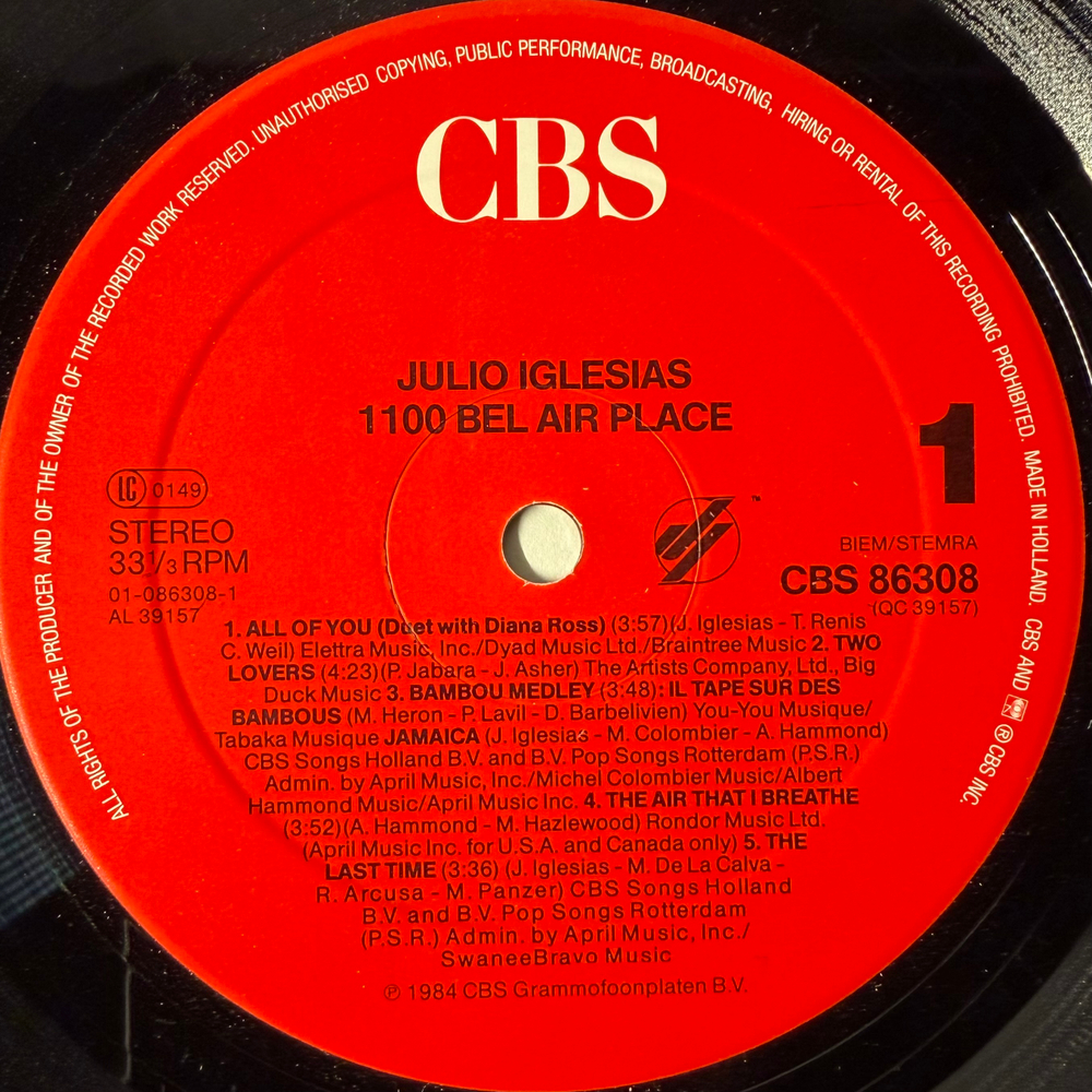 Julio Iglesias - 1100 Bel Air Place (Голландия 1984г.)