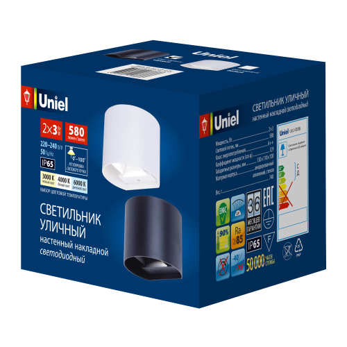 ULU-S56B-2x3W/3000K+4000K+6000K IP65 BLACK Светильник светодиодный уличный. Архитектурный накладной. С переключателем цвета свечения. Теплый(3000K)/Бе