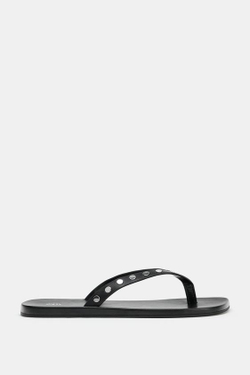 ZARA КОЖАНЫЕ САНДАЛИИ С ЗАКЛЕПКАМИ, ЧЕРНЫЙ