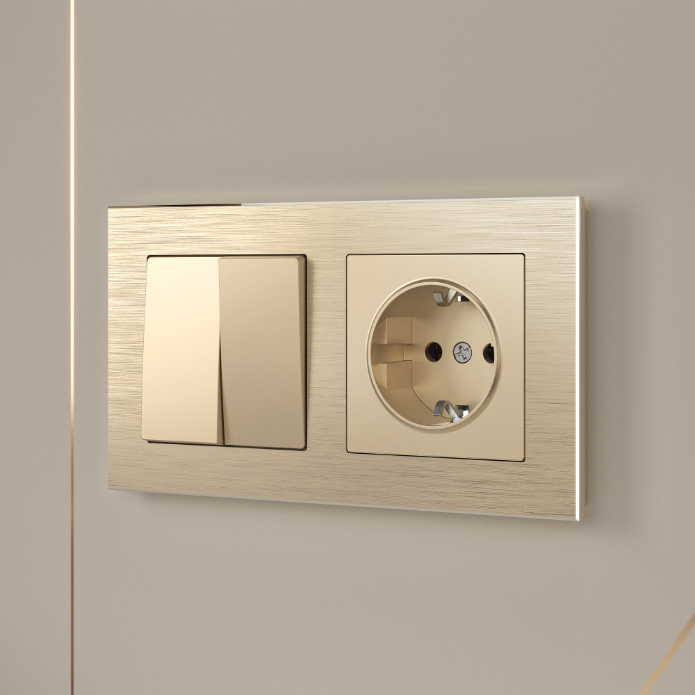 Выключатель двухклавишный проходной (шампань)