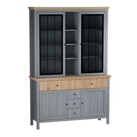 Буфет «Сканди» 2 стеклянные двери, 2 глухие двери и ящики серый 7046/антик
