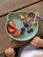 Силиконовая тарелка на присоске 400 мл Мишка, Mint