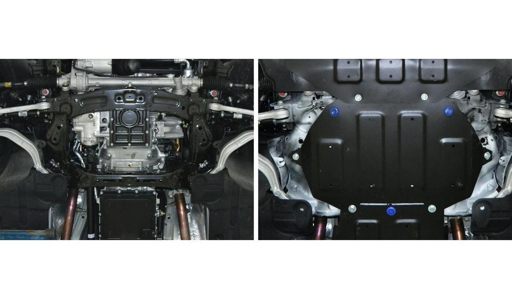 Защита картера Rival (часть 2) для Genesis G80 (V - 2.0) 4WD 2017-2020/Genesis G90 (V - 3.3) 4WD 2016-2021/Hyundai Genesis II (V - 3.0; 3.8) 4WD 2014-2017 (устанавл-ся совместно с 111.2353.1), сталь 1.8 мм, с крепежом, штампованная, 111.2354.1