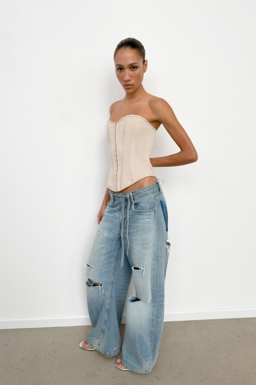 ZARA ТОП В БЕЛЬЕВОМ СТИЛЕ, БЕЖЕВЫЙ