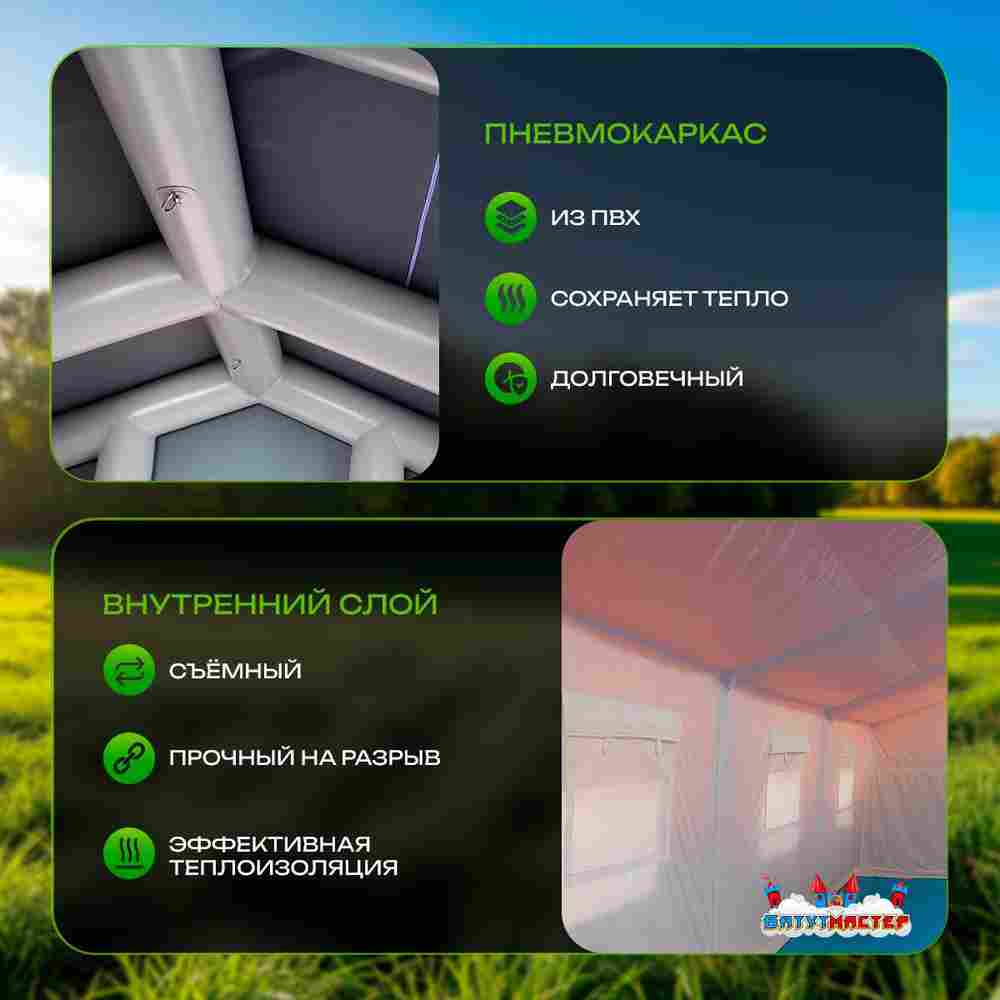 Пневмокаркасная всесезонная палатка «Универсал» 4×2,5×2,5 м — из ПВХ, оранжевая