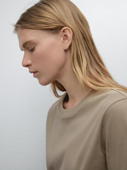 Massimo Dutti Хлопковая футболка с короткими рукавами, кротово-коричневый