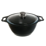 Кастрюля алюминевая 2л литой алюминий со стеклянной крышкой КМ-к22а