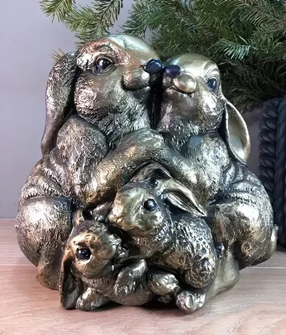 Копилка из гипса «Семья зайчиков» 29*25см (античное золото)