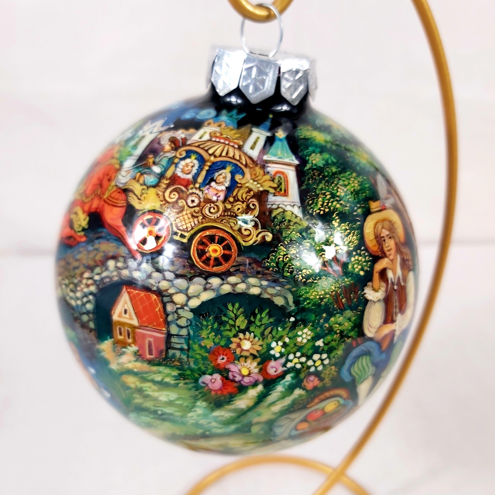 Шар новогодний (круговая роспись Палех) "Кот в сапогах" в коробке