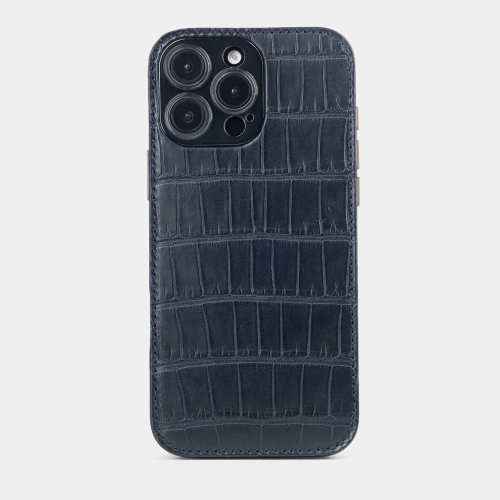 Чехол-накладка кожаная для iPhone 16 Pro Max, аллигатор синего цвета