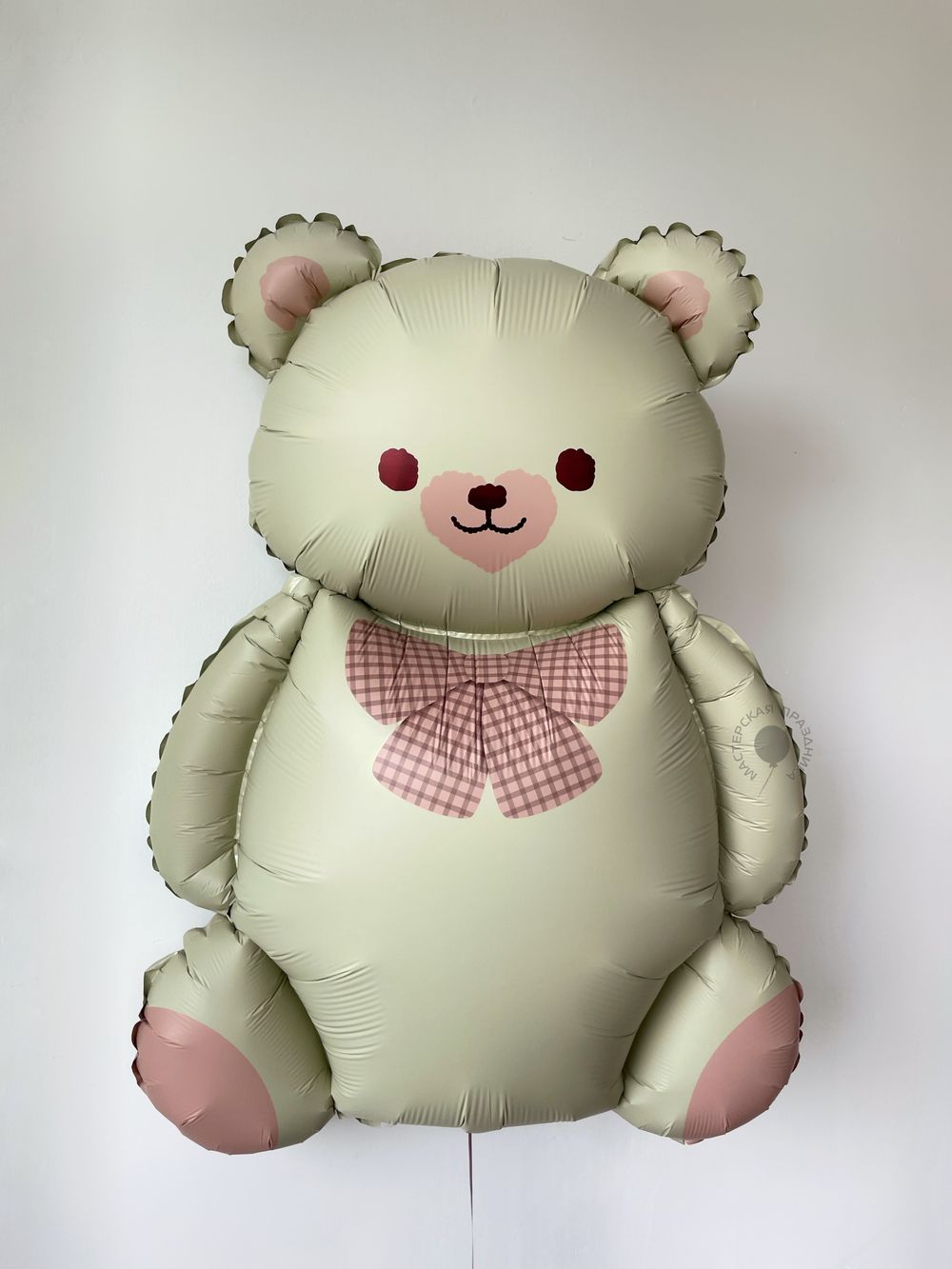 К Шар (35''/89 см) фигура Мишка с бантом Бежевый/Розовый Сатин (БГ-28)  Изображение2