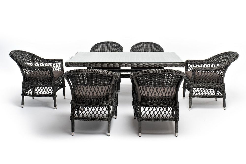 "Амароне" обеденная группа из искусственного ротанга на 6 персон, цвет графит