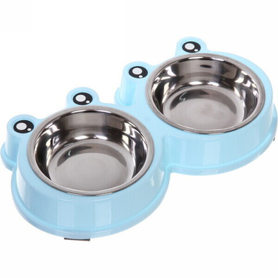 Миска пластиковая с металлической чашкой двойная «Колор-Лягушонок» 27,8*15,5*4см цвет нежно-голубой/300мл