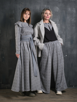 Платье с кушаком /серо-голубая клетка