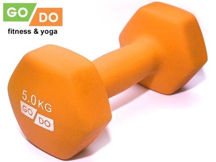 Гантель GO DO в виниловой матовой неопреновой оболочке. Вес 5 кг.  (Оранжевый)