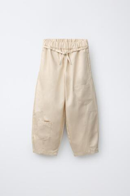 ZARA БРЮКИ BARREL С КАРМАНАМИ, СВЕТЛО-БЕЖЕВЫЙ