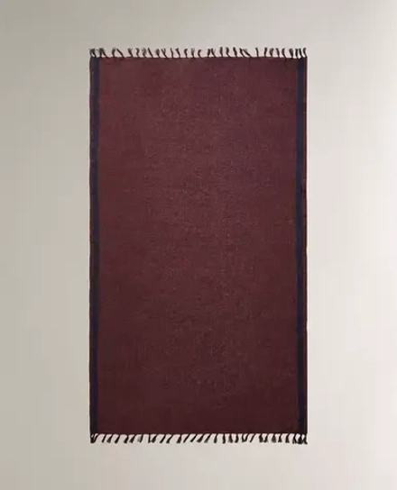 ZARA HOME ЛЬНЯНОЕ ПЛЯЖНОЕ ПОЛОТЕНЦЕ С ПОЛОСКОЙ, БОРДО