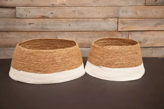 Джутовая корзина под елку 26х58 см., коричневая с белой полосой, Christmas DeLuxe (86499)