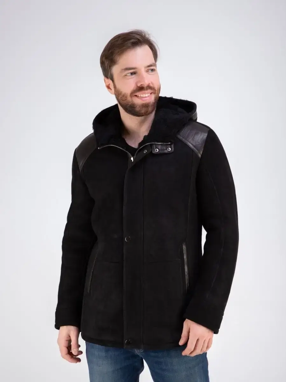 Дубленка мужская натуральная зимняя с капюшоном Турция