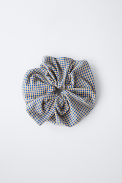 ZARA РЕЗИНКА ДЛЯ ВОЛОС В КЛЕТКУ ВИШИ, ЭКРЮ/СИНИЙ