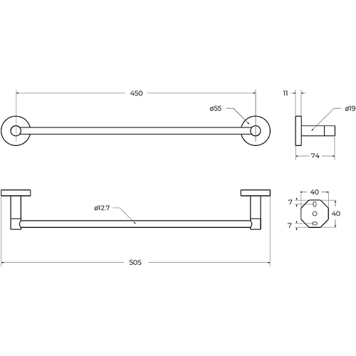 Полотенцедержатель Cezares Relax RELAX-TH-50-GM Оружейная сталь