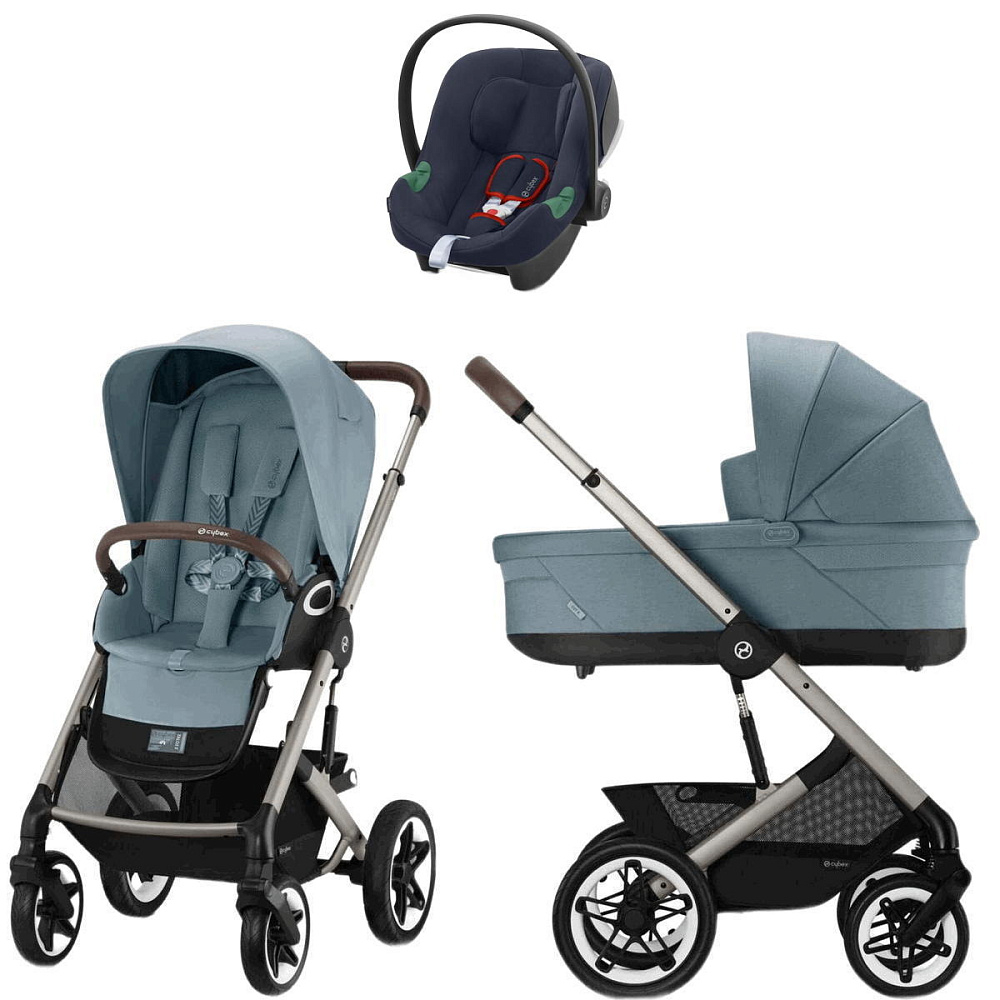 Коляска Cybex Talos S Lux TPE complete Aton B2 Bay Blue Base One 4 в 1 Stormy Blue с дождевиками