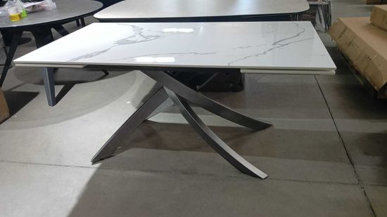 Стол ESTEBIO 160 GLOSS STATUARIO WHITE SOLID CERAMIC / Серый металлик