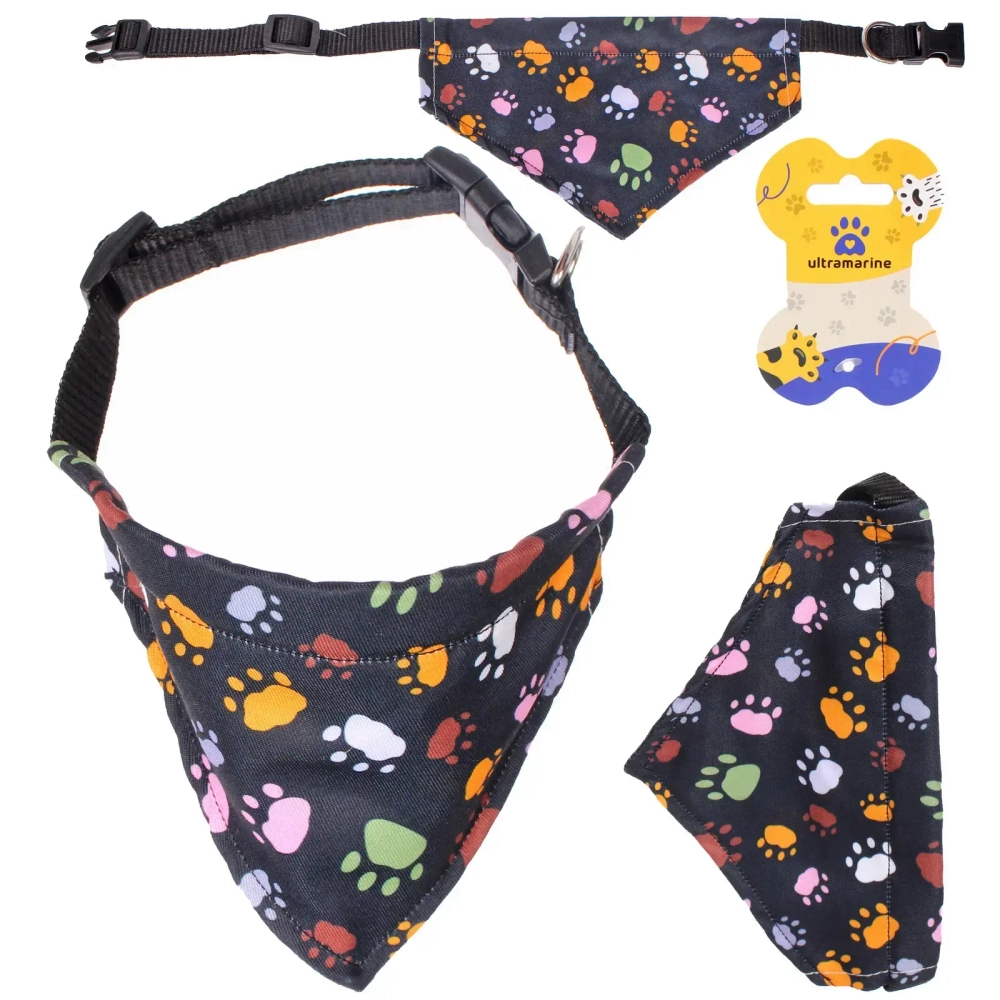 Ошейник с банданой для кошек и собак мелких пород «Стильный БРО», принт лапки, рM, 20*13см (лейбл)