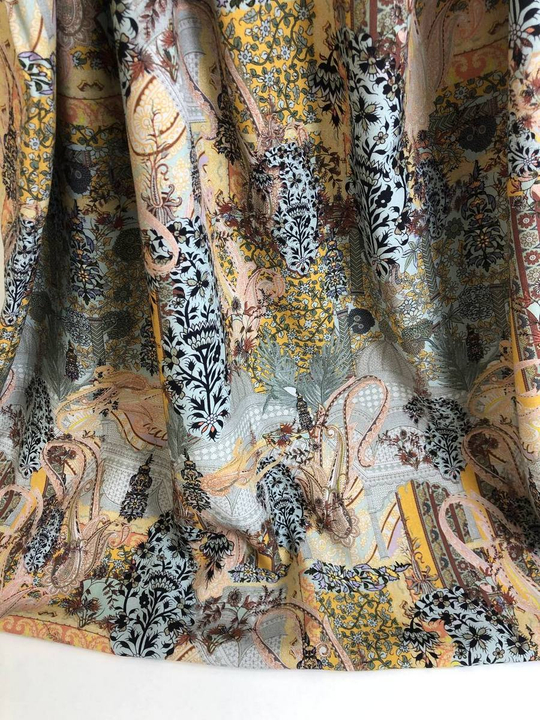 Плательная вискоза принт цветы, горчица/полынь/коричн NB#146