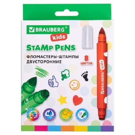 Фломастеры - штампы 8 цветов Brauberg Kids, утолщённые, двусторонние, картонная упаковка