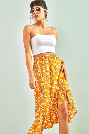 Qadın üçün beli rezinli ətək sarı 30601046