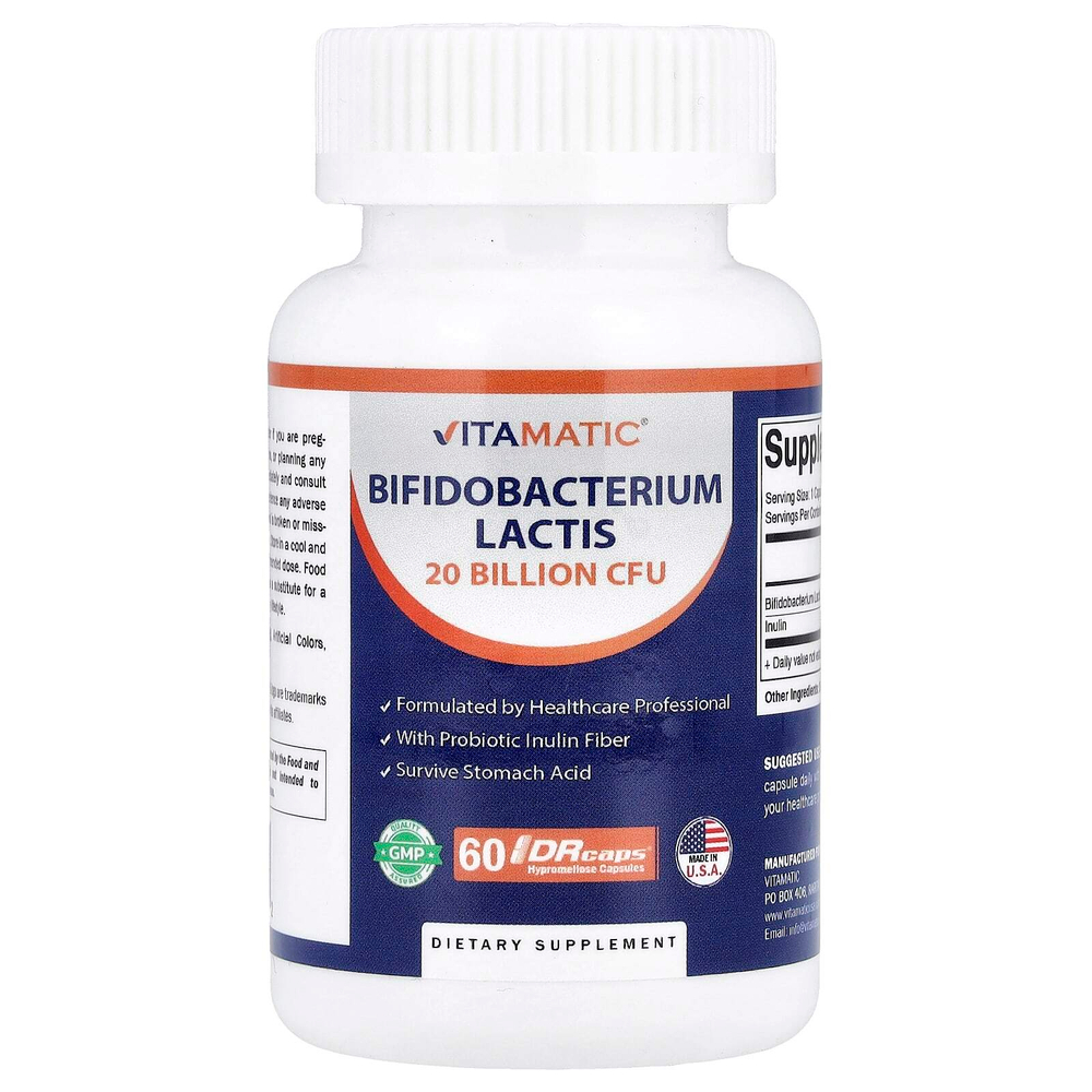 Vitamatic, бифидобактерии лактис (Bifidobacterium lactis), 60 капсул DRcaps® из гипромеллозы