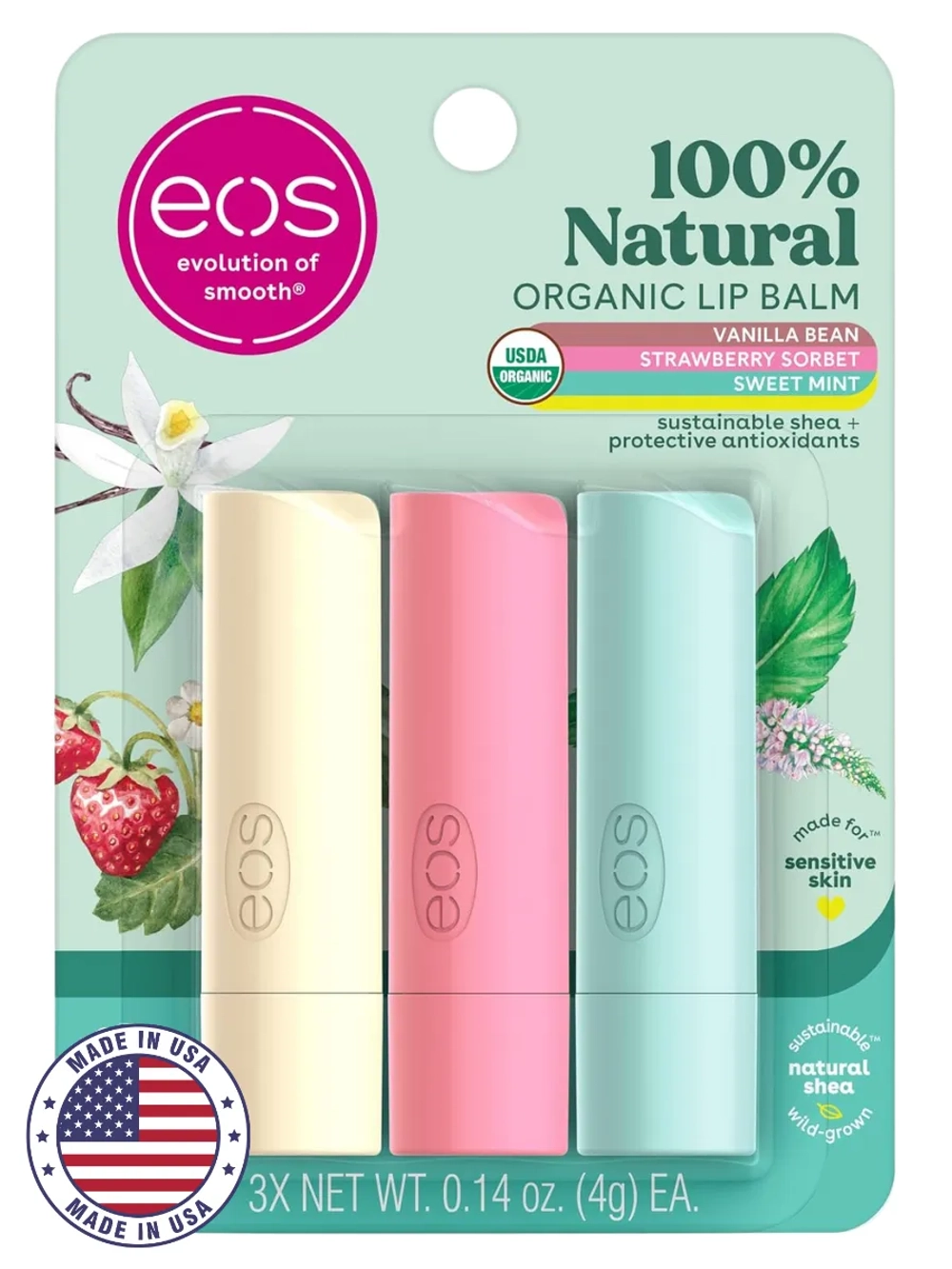 Бальзам для губ 8 ваниль, клубника и сладкая мята