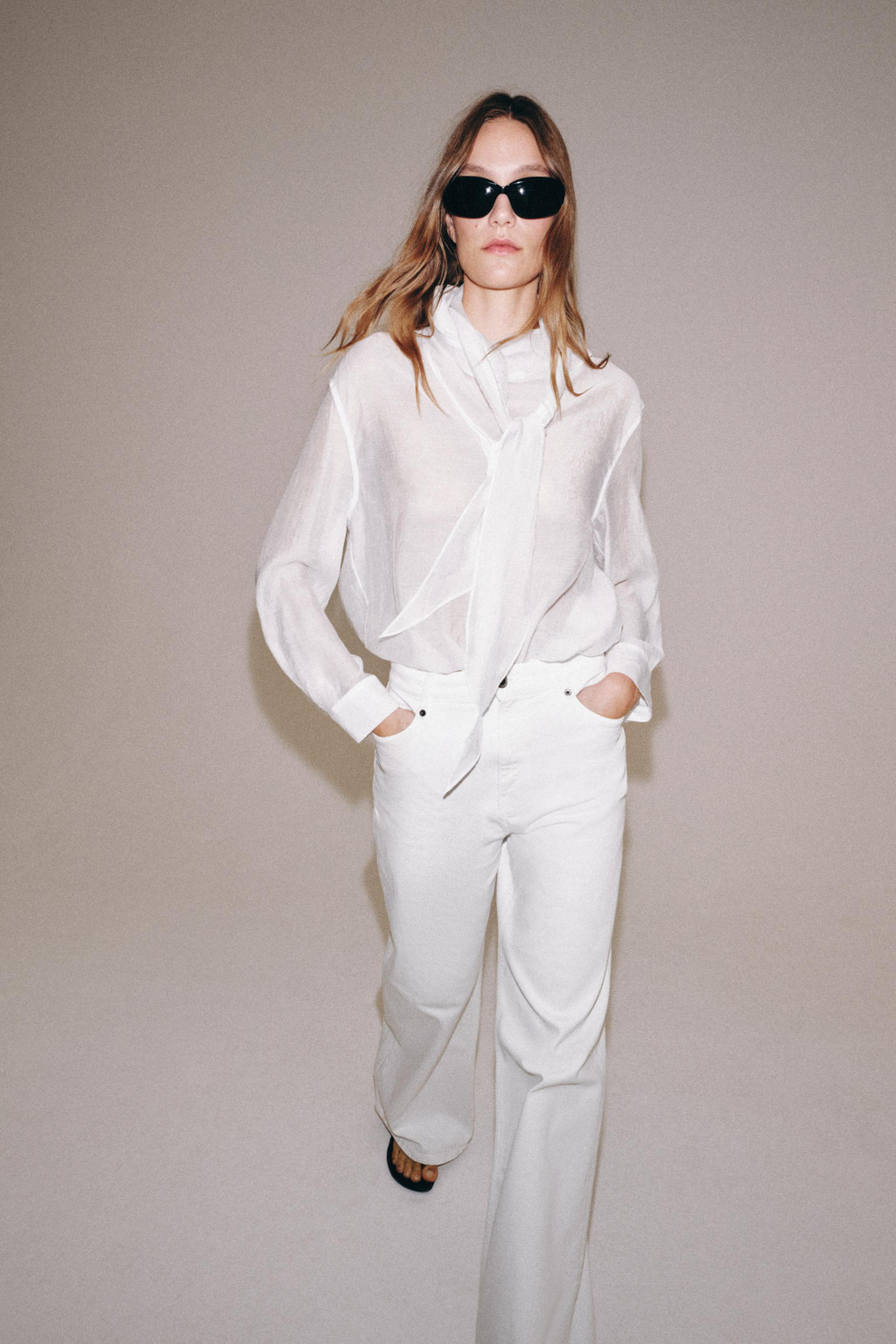 ZARA РУБАШКА С ПЛАТКОМ ZW COLLECTION, БЕЛЫЙ