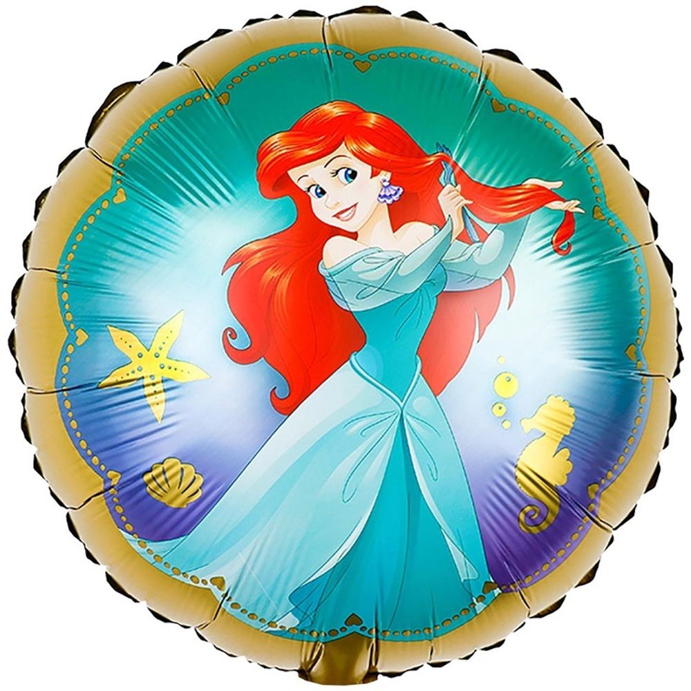 Круглый шар с гелием с изображением Русалочки Ариэль в платье