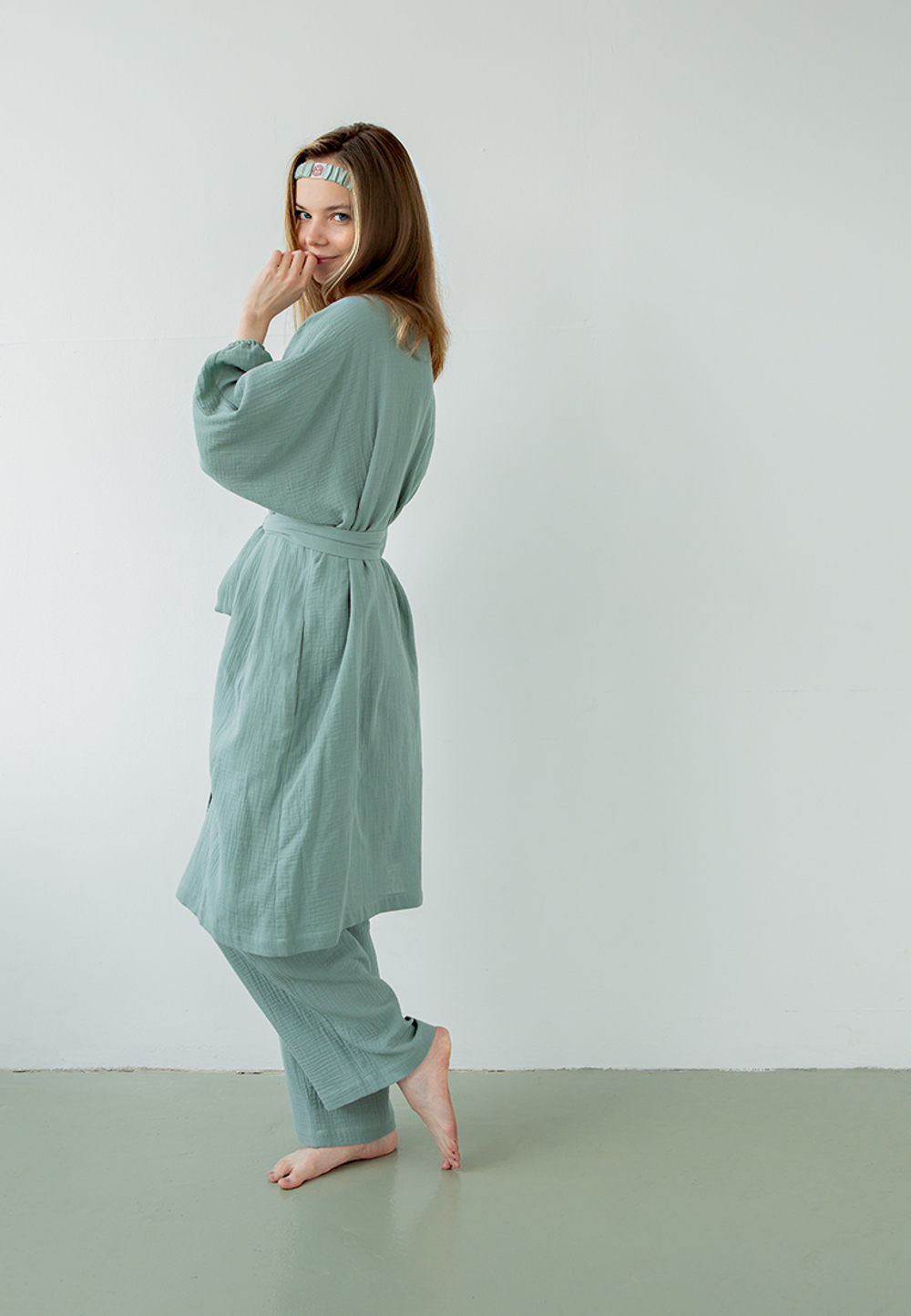 Халат Luxberry Муслин и комфорт пыльно-бирюзовый