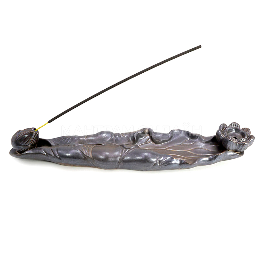 Подставка под благовония Лист керамика цвет коричневый в серебре 27 см