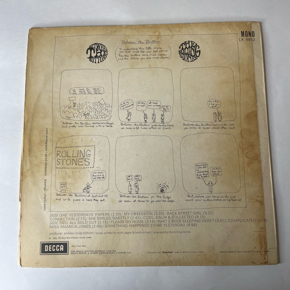 Винтажная виниловая пластинка LP The Rolling Stones Between The Buttons (Англия 1967)