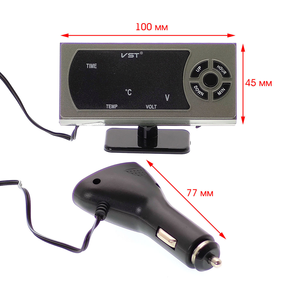 Авто часы + з/у USB VST 815 Blue/Red 12/24V