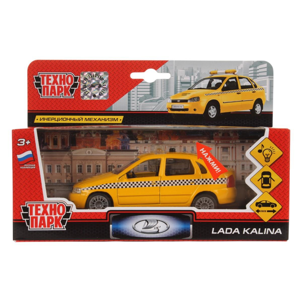 Модель ин. мет. "Lada Калина такси" 12см, свет/звук, откр. дв. в коробка CT1049WB-T (48) (Технопарк)