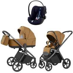 Коляска Carrello Vector 2025 CRL-6551 и автокресло Cybex Cloud G i-Size Ocean Blue Plus 3 в 1 Golden Beige