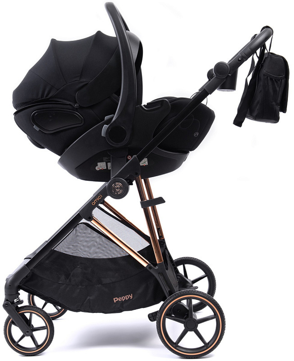 Прогулочная коляска Peppy Amici с автокреслом Verona Black Black рама Gold