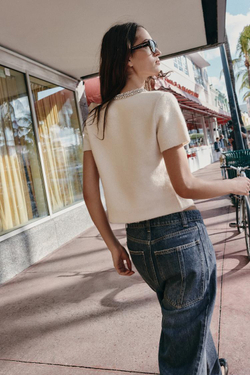 ZARА КАРДИГАН ИЗ ШЕРСТИ С ВОРОТНИКОМ И СТРАЗАМИ, ЭКРЮ