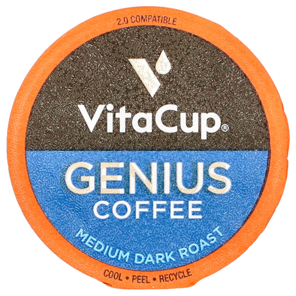 VitaCup, Genius Coffee, средней темной обжарки, 16 капсул по 10 г (0,35 унции)